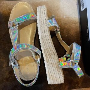 Woven small wedge sandal; NineWest